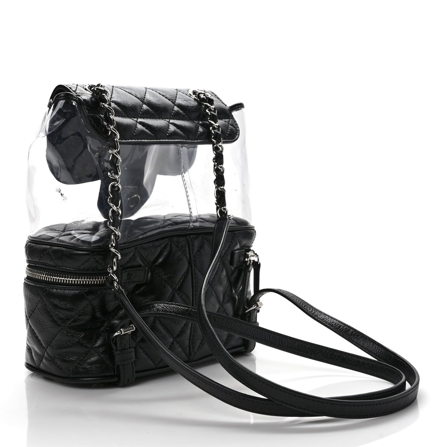 Crumpled Calfskin PVC Quilted Flap Black