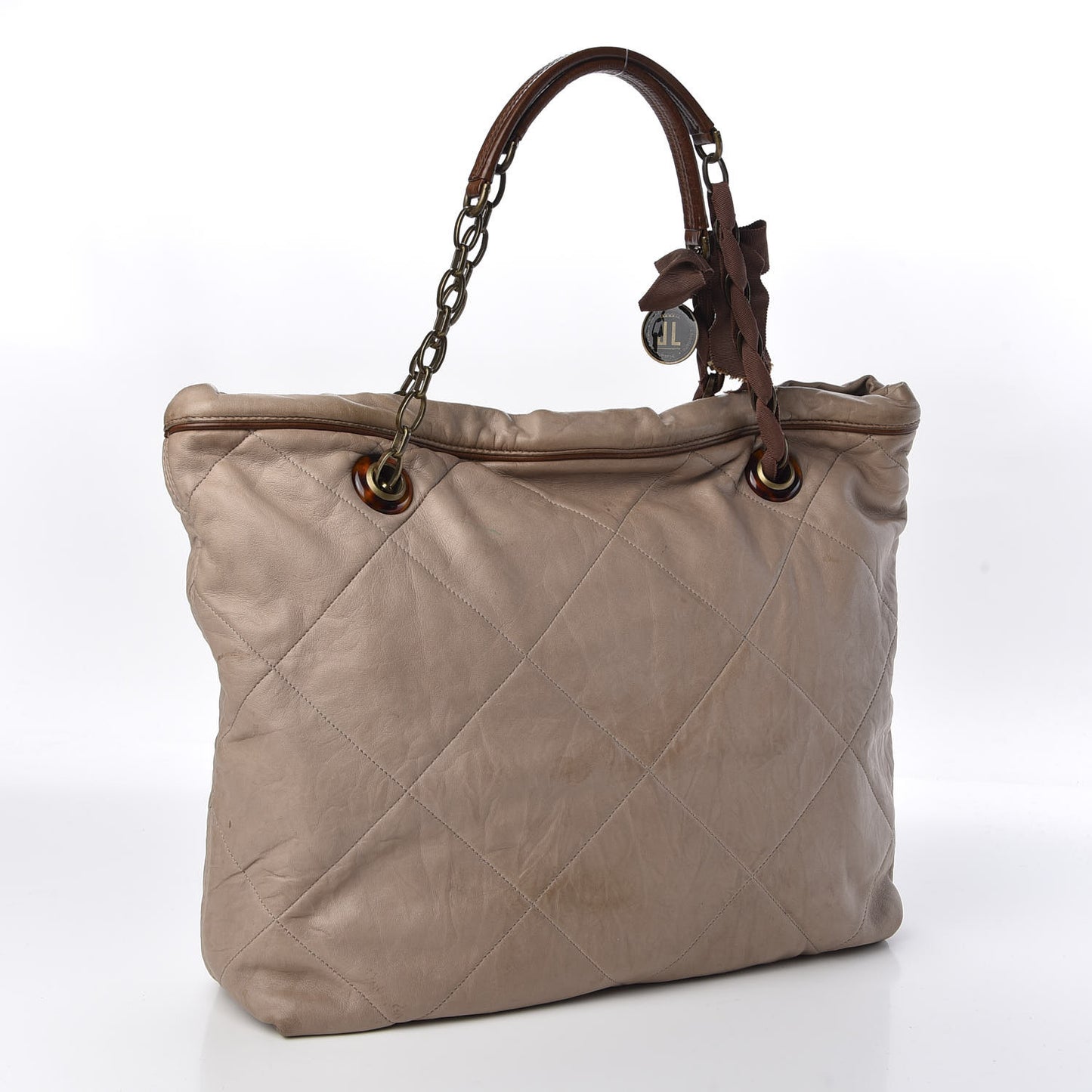 Lambskin Quilted Amalia Cabas Tote Taupe