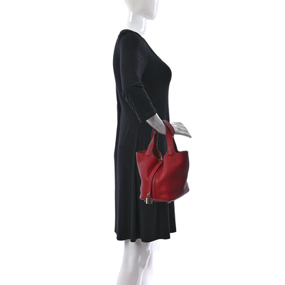 Hermes Taurillon Clemence Picotin Lock 18 PM Rouge Casaque 2 of 17