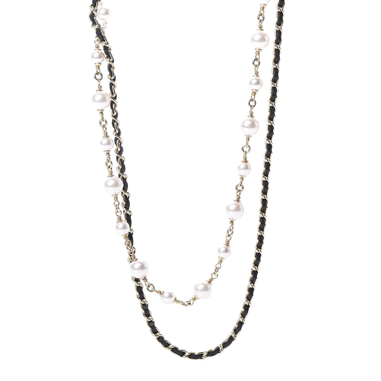 Chanel Lambskin Pearl CC Chain Multi Strand Necklace Black Gold 1 of 5
