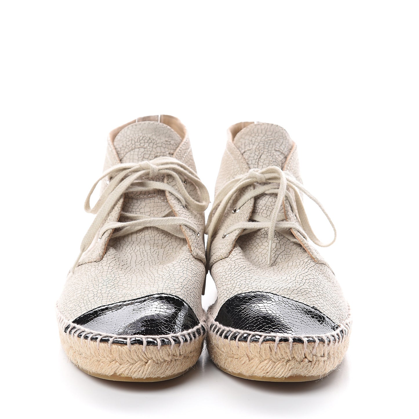Crackled Calfskin High Top Espadrilles 41 Light Beige Black