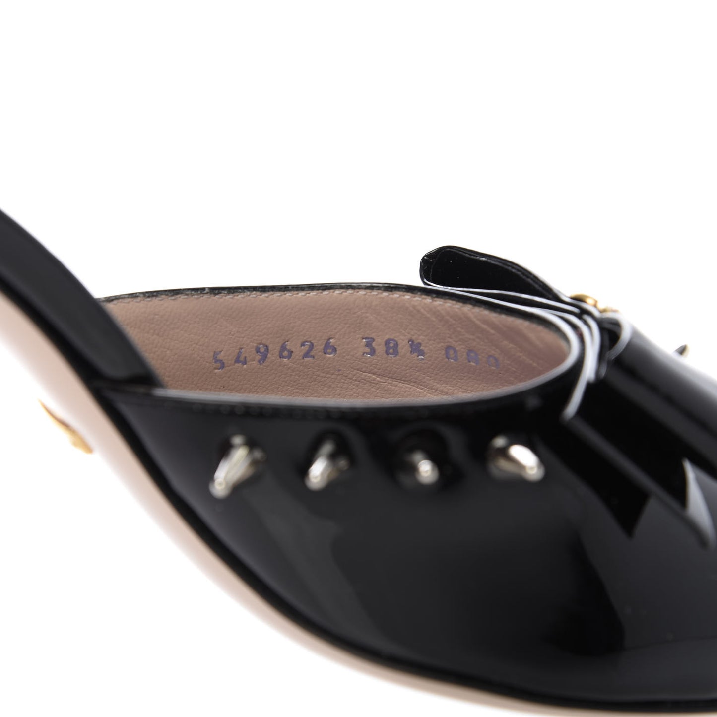 Patent GG Bow Sadie Spike Mid Heel Mules 38.5 Black