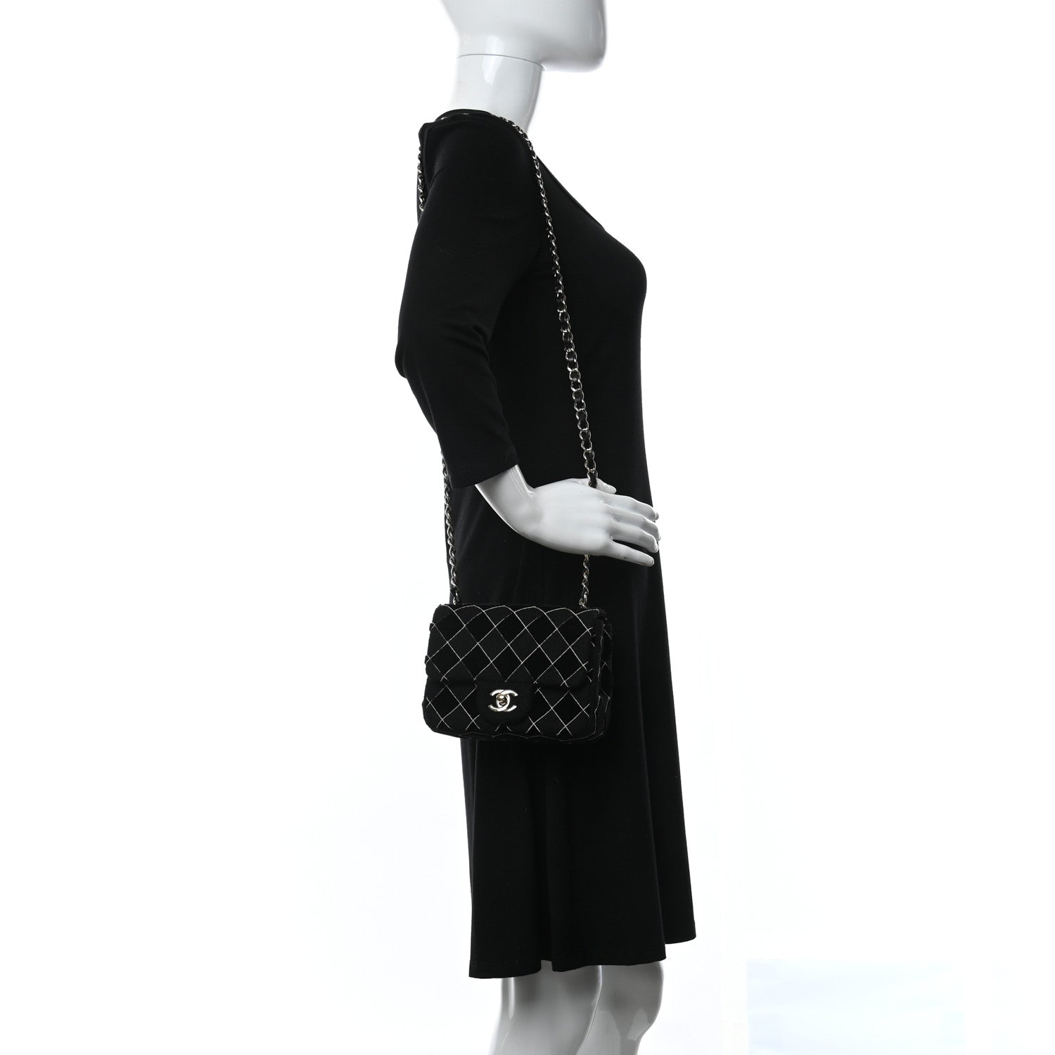 Chanel Velvet Tweed Quilted Mini Square Flap Black 2 of 11