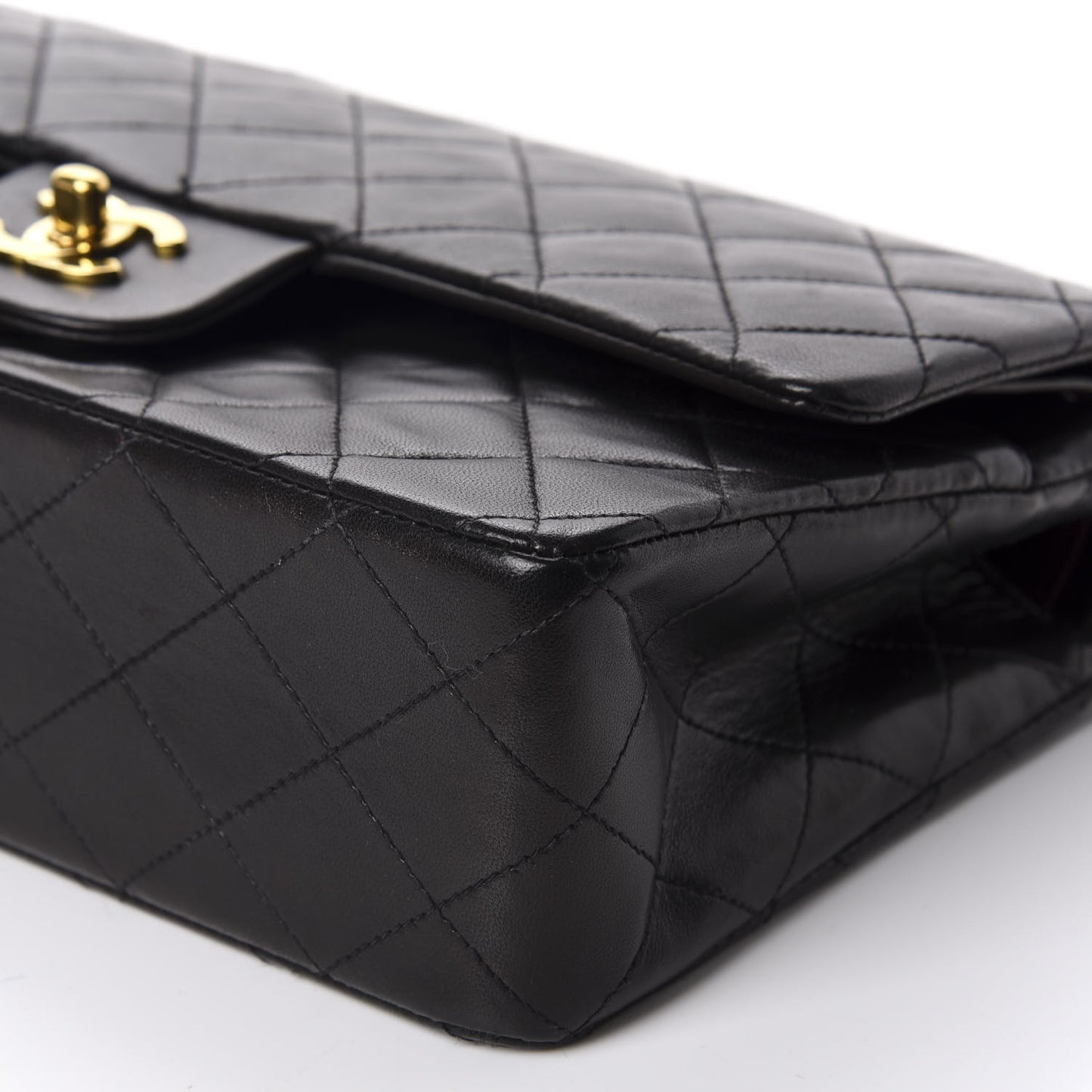 Lambskin Quilted Medium Double Flap Black