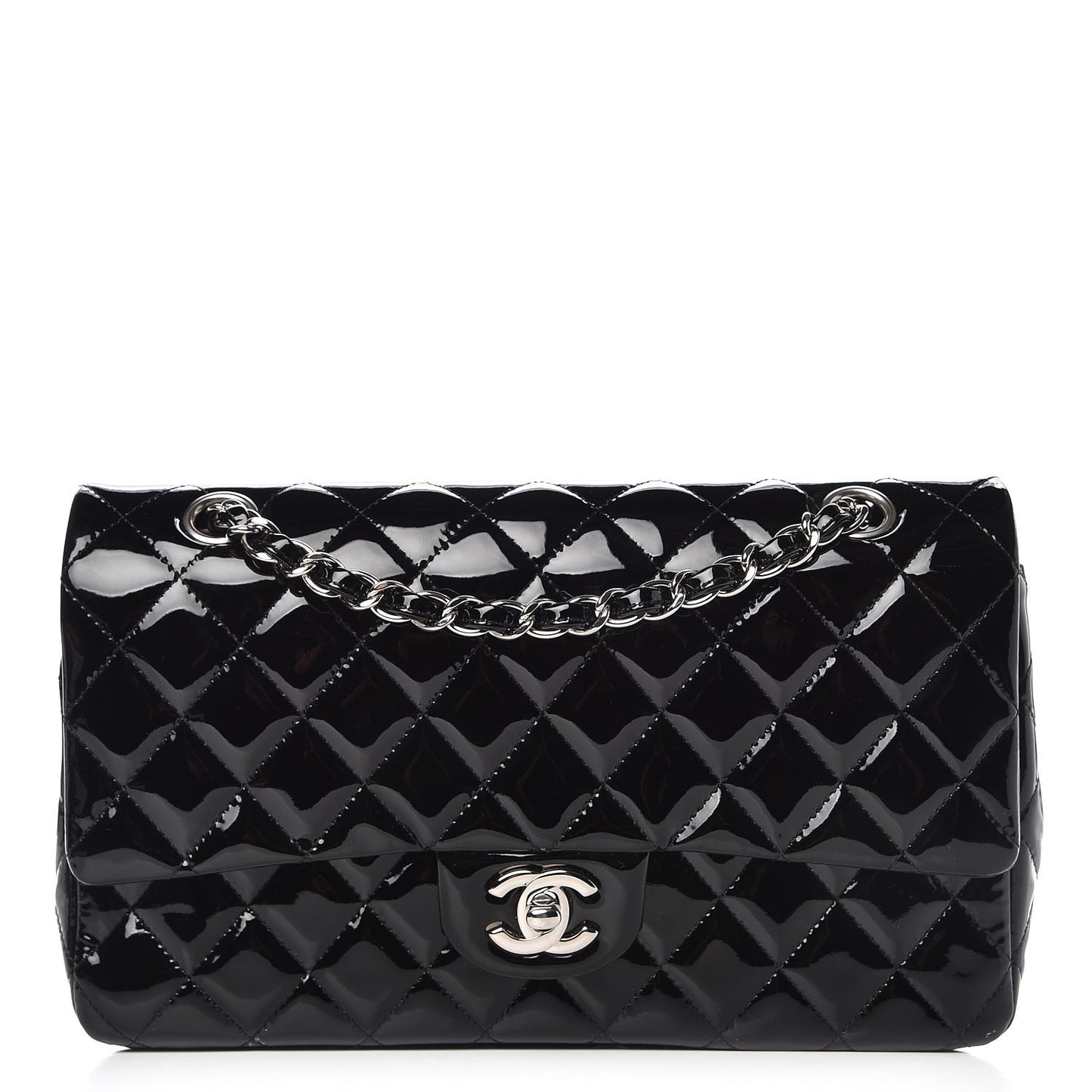 Patent Quilted Medium Double Flap Black