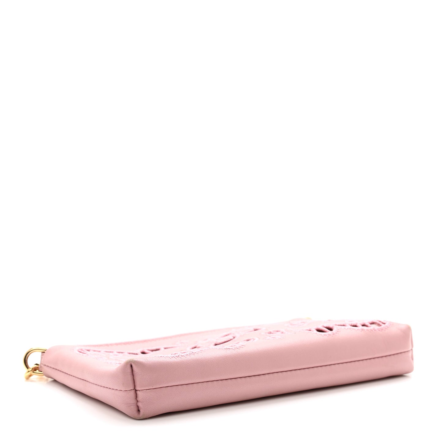 Lambskin Embroidered Laser Cut Micro Crossbody Pochette Rose Poudre