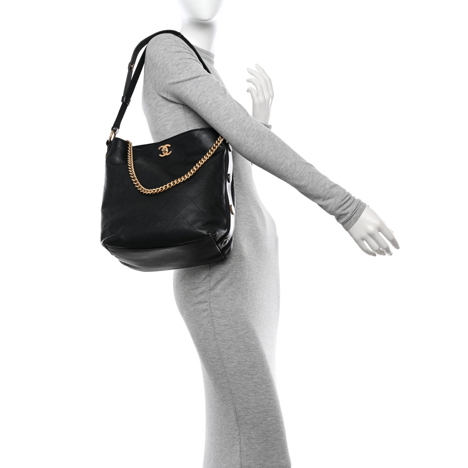 Chanel Calfskin Stitched Large Button Up Hobo Black 2 of 11