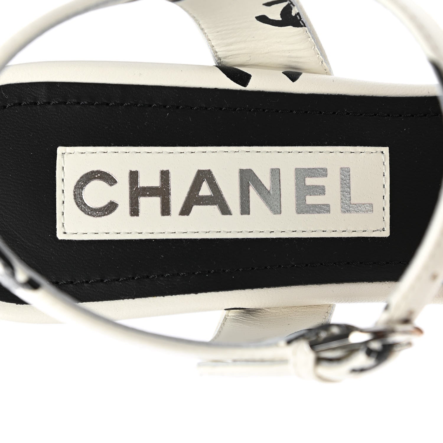 Chanel Printed Lambskin CC Sandals 36 White Black 7 of 9