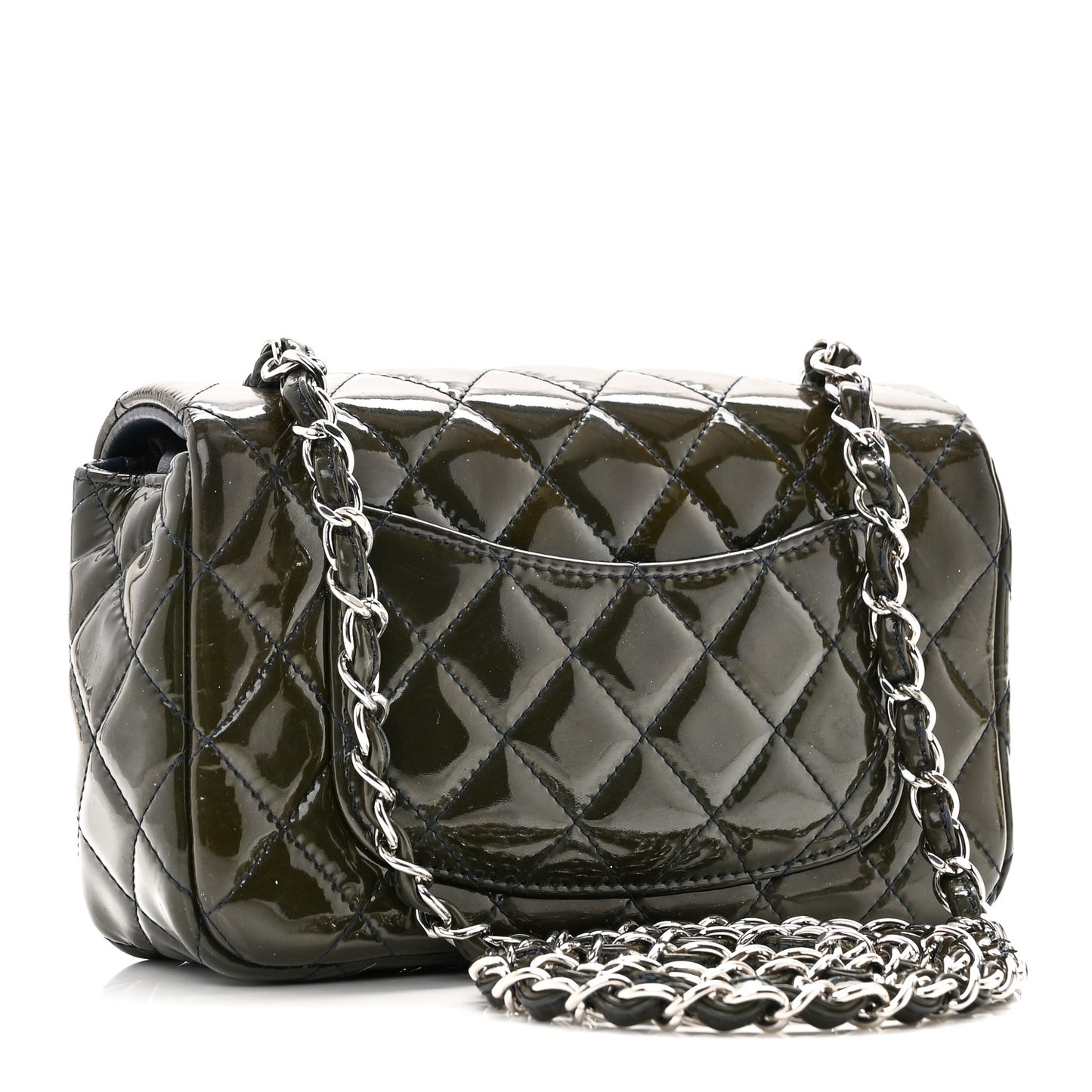 Patent Calfskin Quilted Mini Rectangular Flap Navy Blue