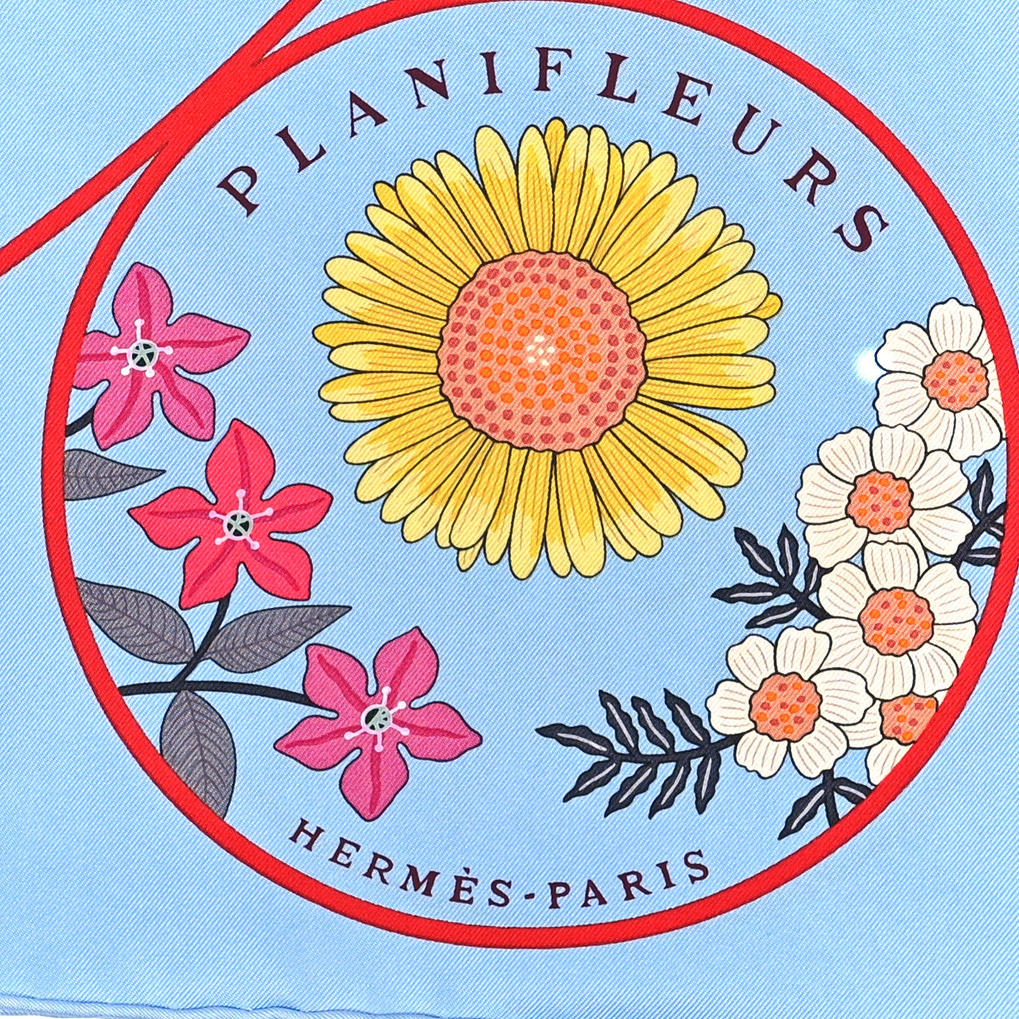 Silk Planifleurs Scarf 90 Bleu Ciel Rose Rouge