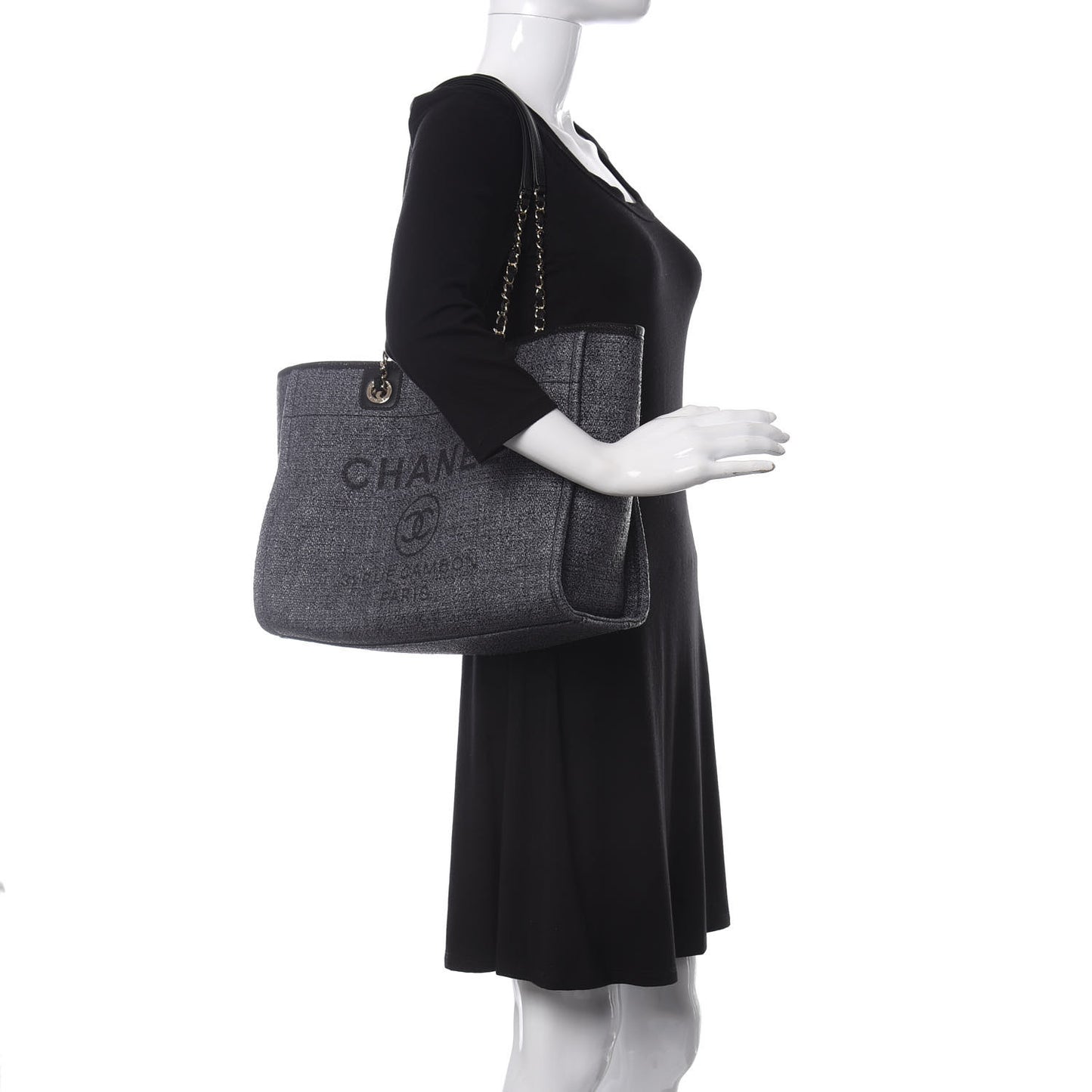 Woven Straw Raffia Small Deauville Tote Charcoal