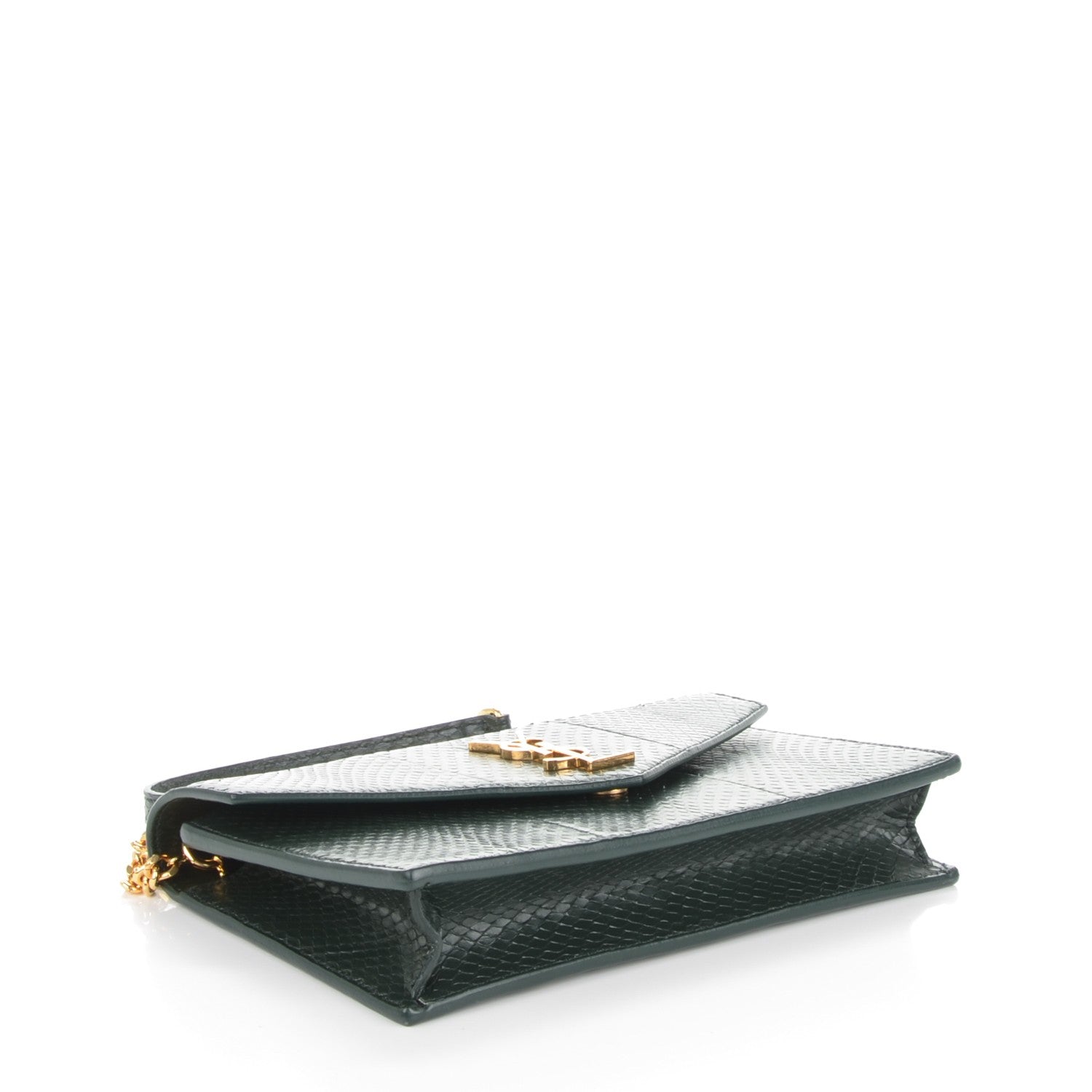 Saint Laurent Snakeskin Monogram Envelope Chain Wallet Dark Green 4 of 7
