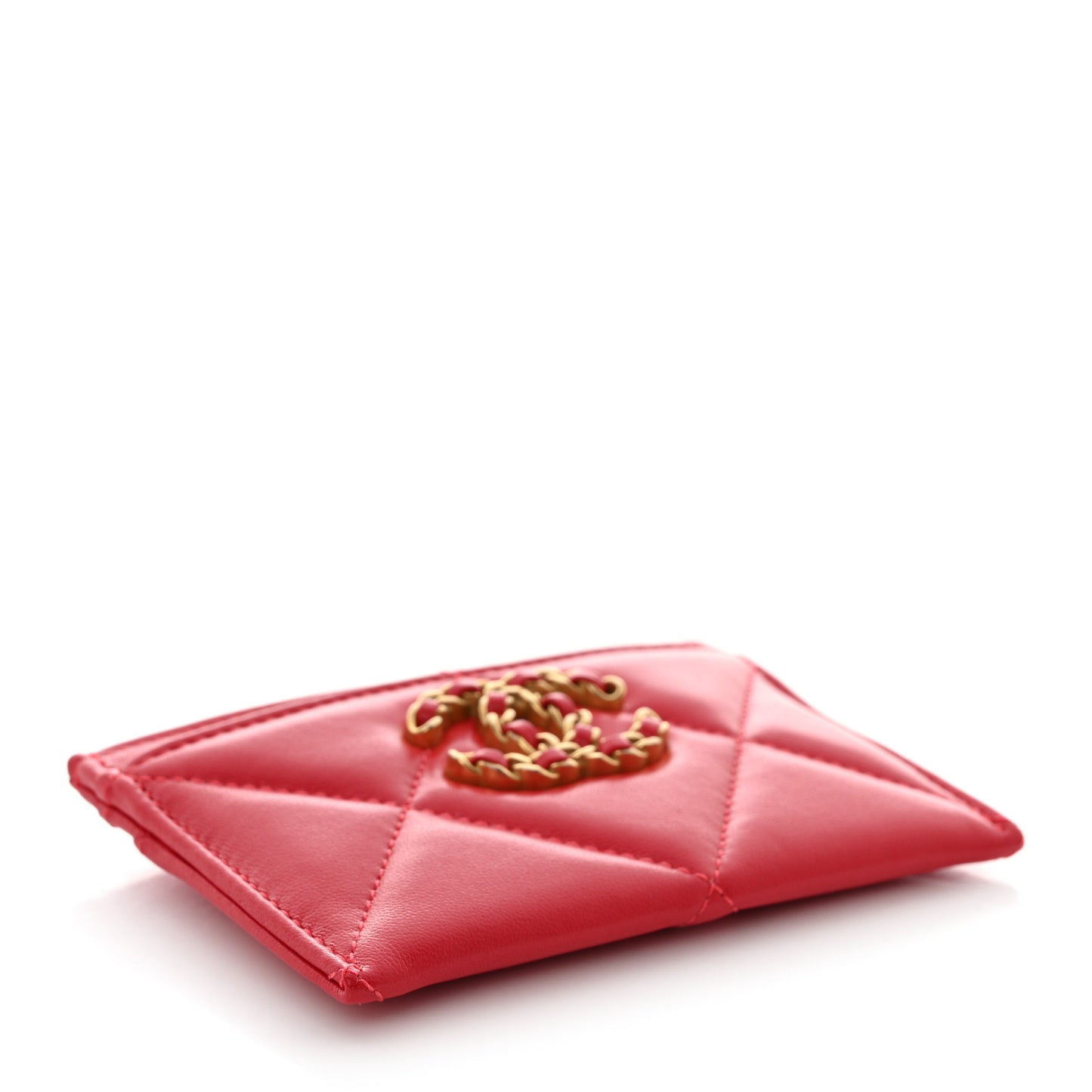Lambskin Quilted Chanel 19 Card Holder Red