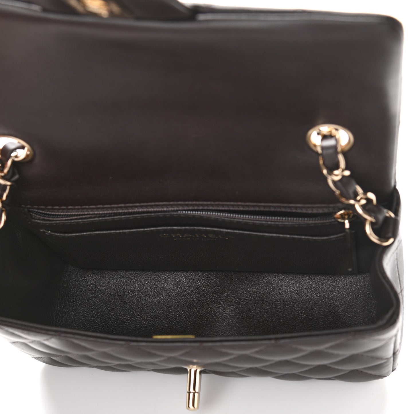 Lambskin Quilted Mini Rectangular Flap Dark Brown