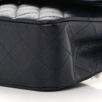 Chanel Caviar Quilted Medium Double Flap Dark Blue 10 of 13