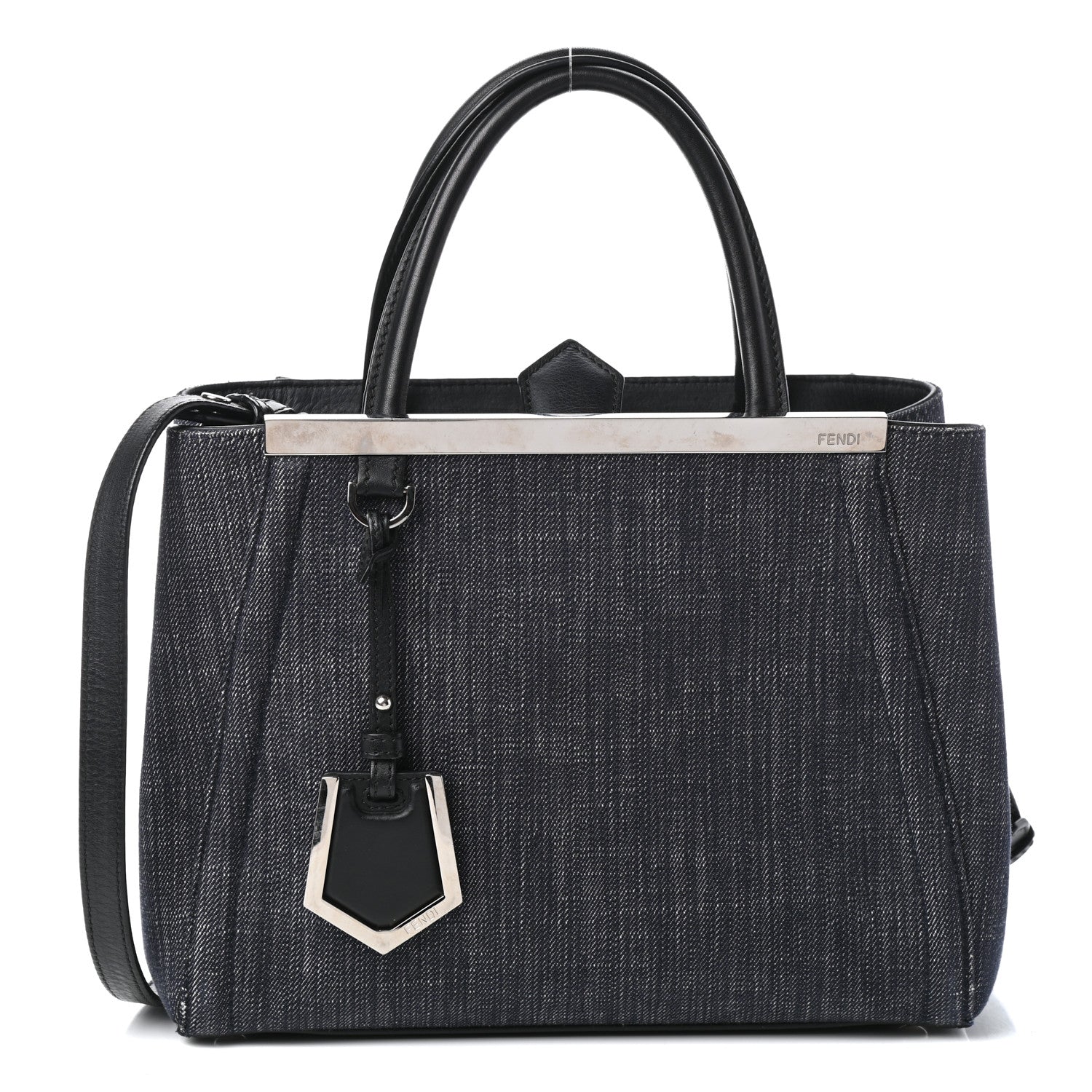 Fendi Denim Petite 2Jours Tote Blue Black 1 of 10