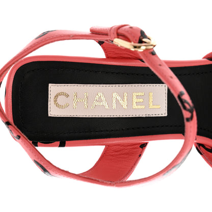 Chanel Printed Lambskin Coco Beach Sandals 37 Pink Black 7 of 9