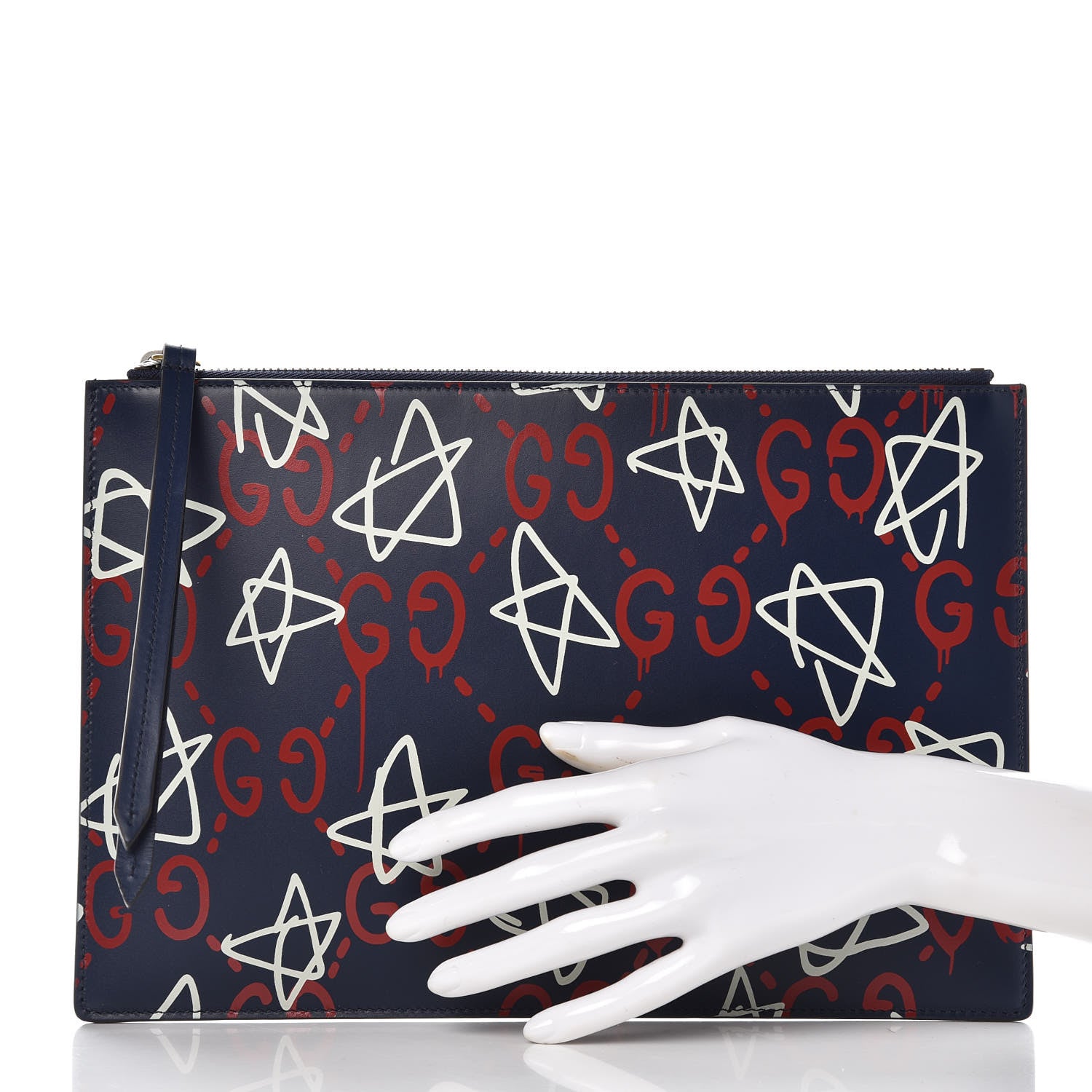 Gucci Calfskin GucciGhost Print Pouch Blue Agata Hibiscus Red 2 of 9