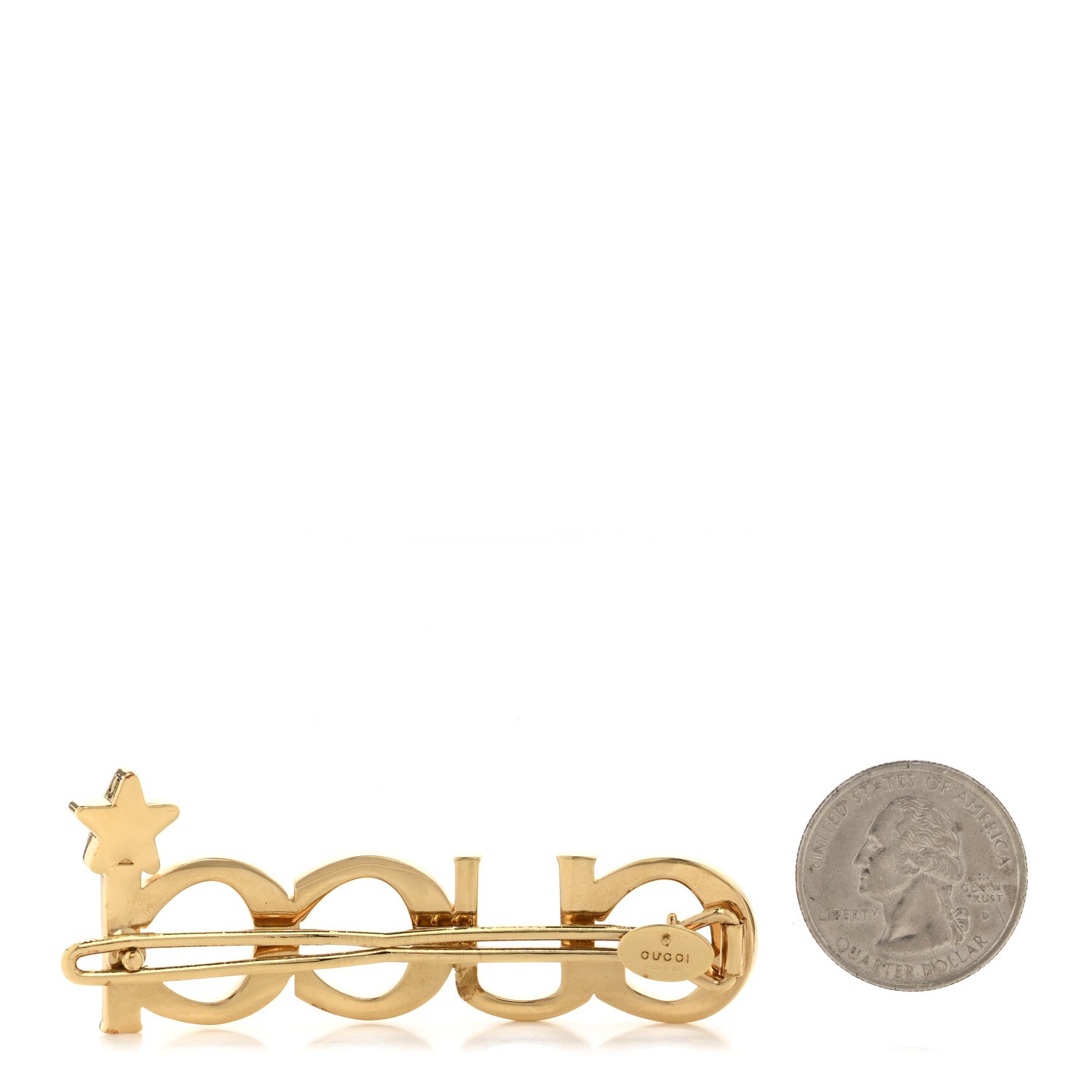 Gucci Metal Crystal Logo Hair Barrette Gold 2 of 4