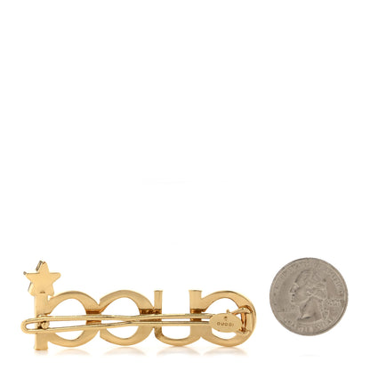 Gucci Metal Crystal Logo Hair Barrette Gold 2 of 4