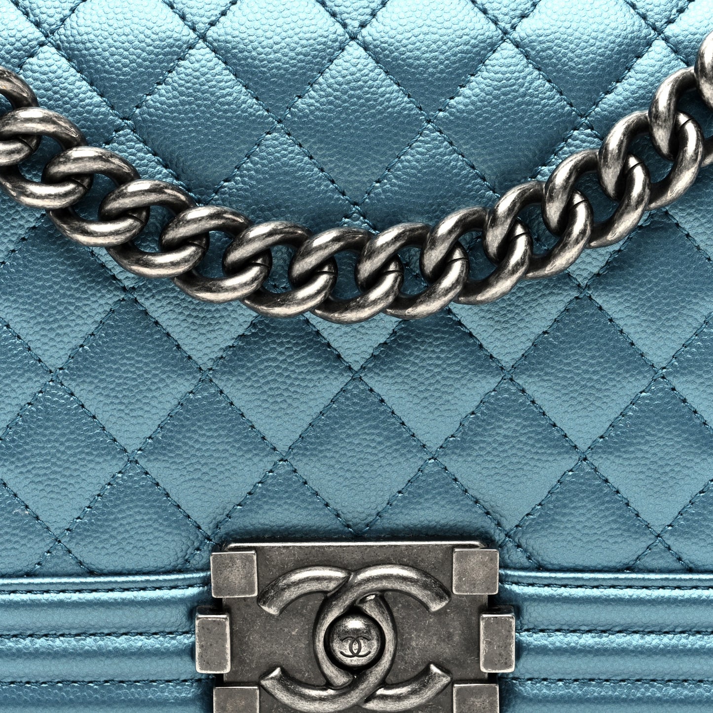 Metallic Caviar Quilted Medium Boy Flap Turquoise