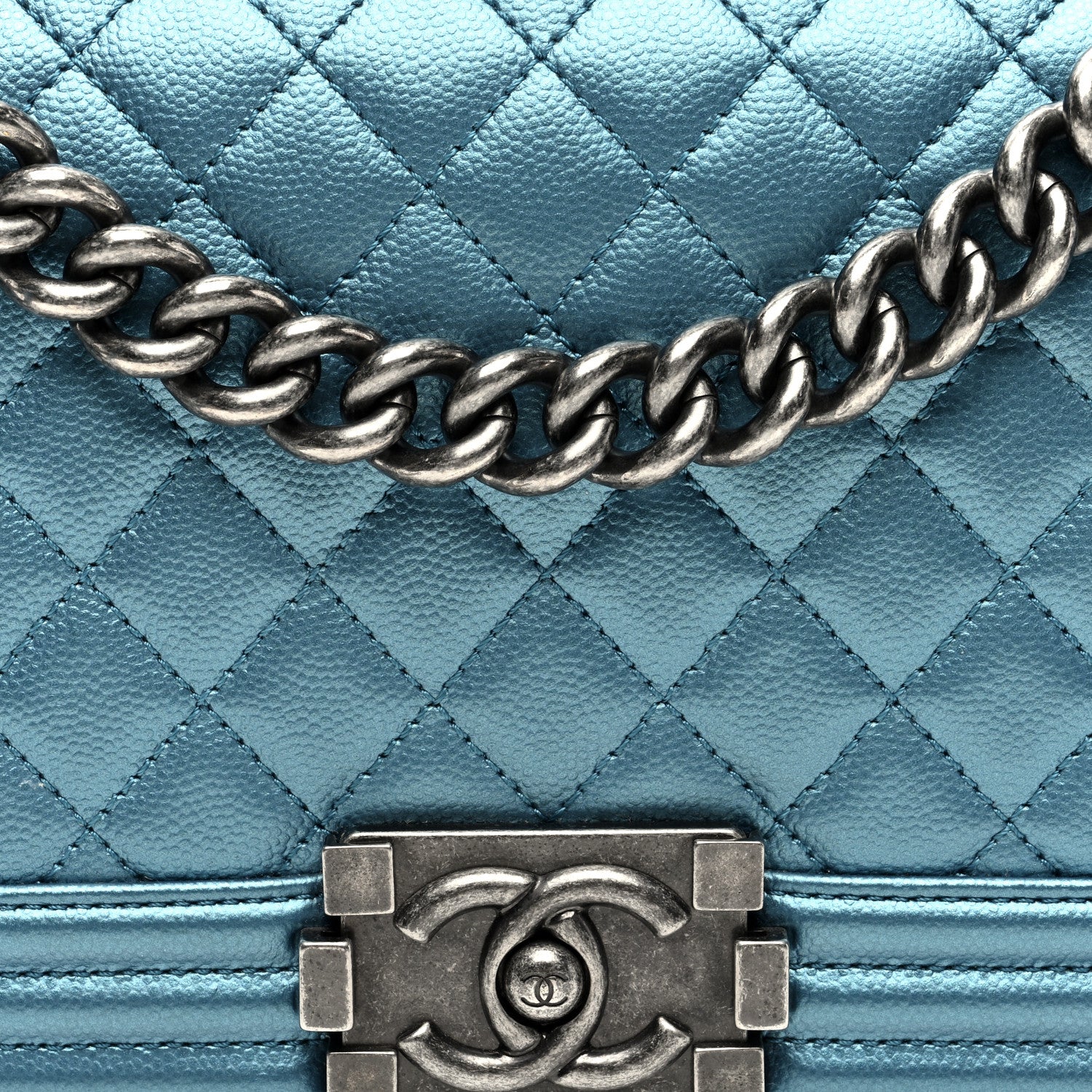 Chanel Metallic Caviar Quilted Medium Boy Flap Turquoise 8 of 10