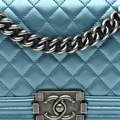Chanel Metallic Caviar Quilted Medium Boy Flap Turquoise 8 of 10