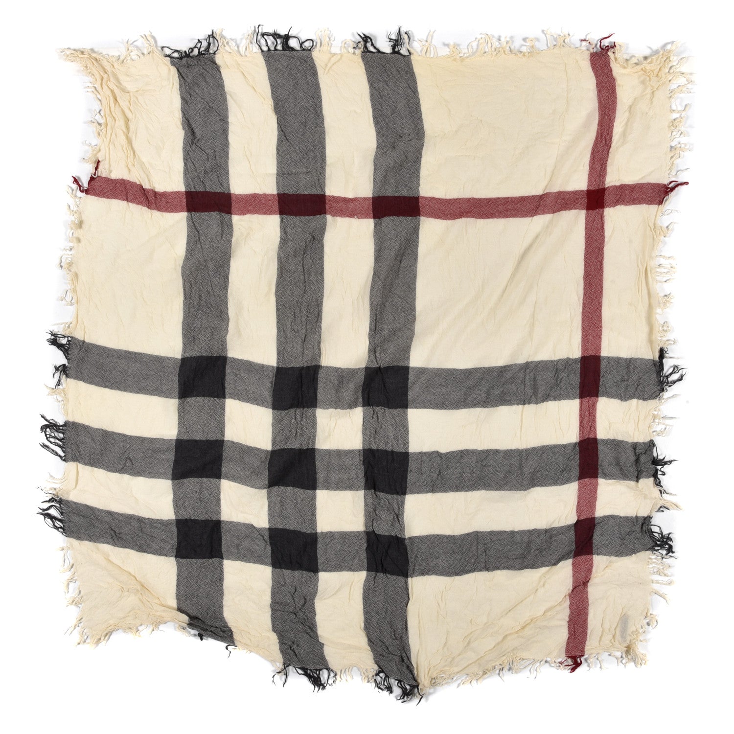 Burberry Merino Wool House Check Square Scarf Ivory 1 of 3