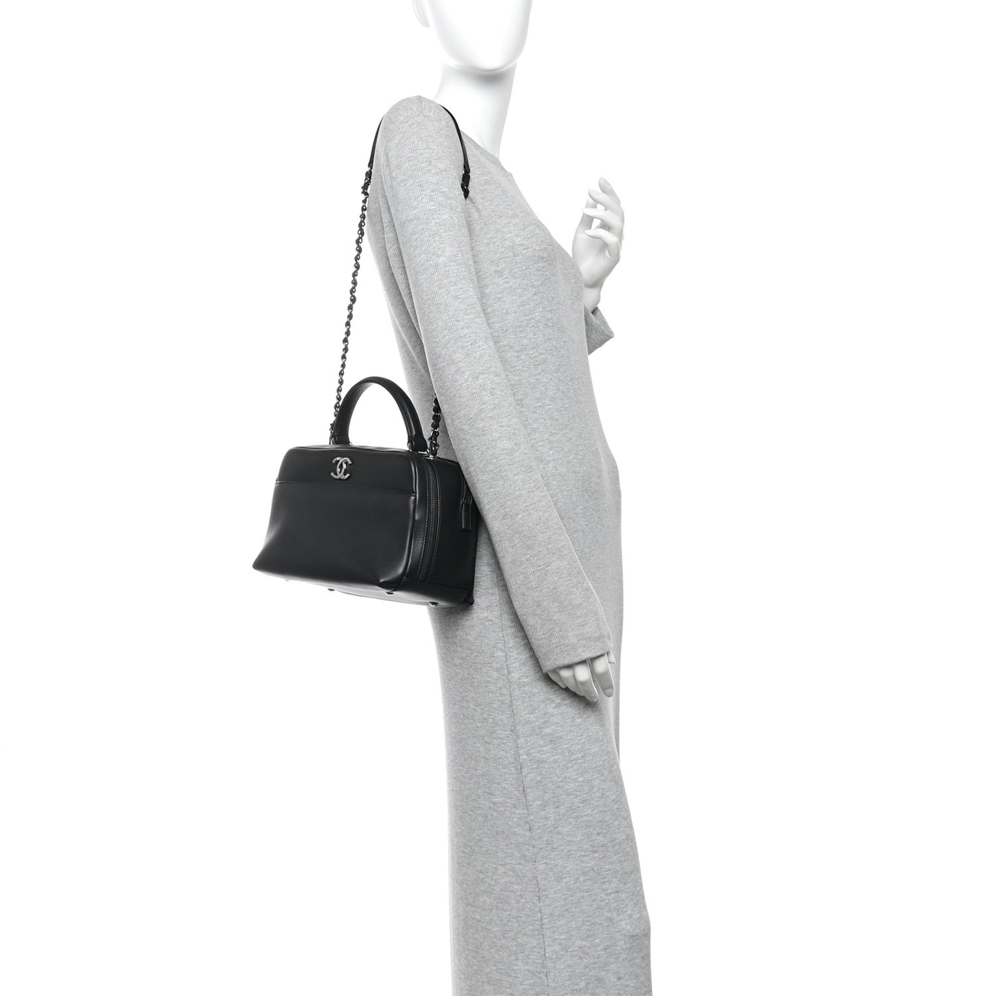Calfskin Small Trendy CC Bowling Bag Black