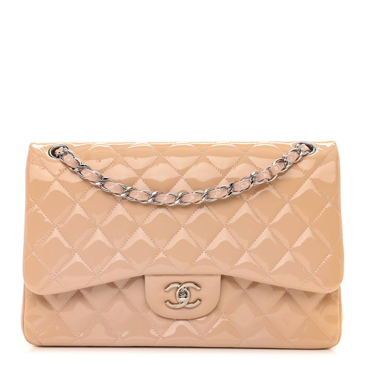 Patent Quilted Jumbo Double Flap Beige