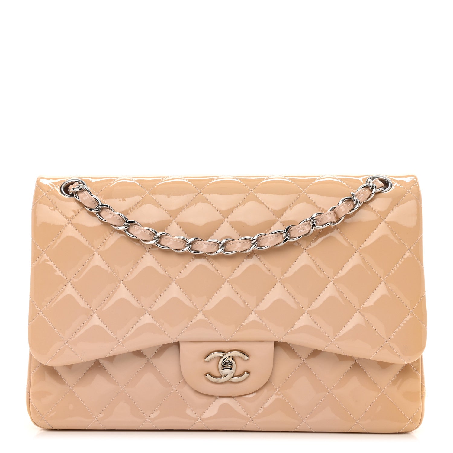 Chanel Patent Quilted Jumbo Double Flap Beige 1 of 9