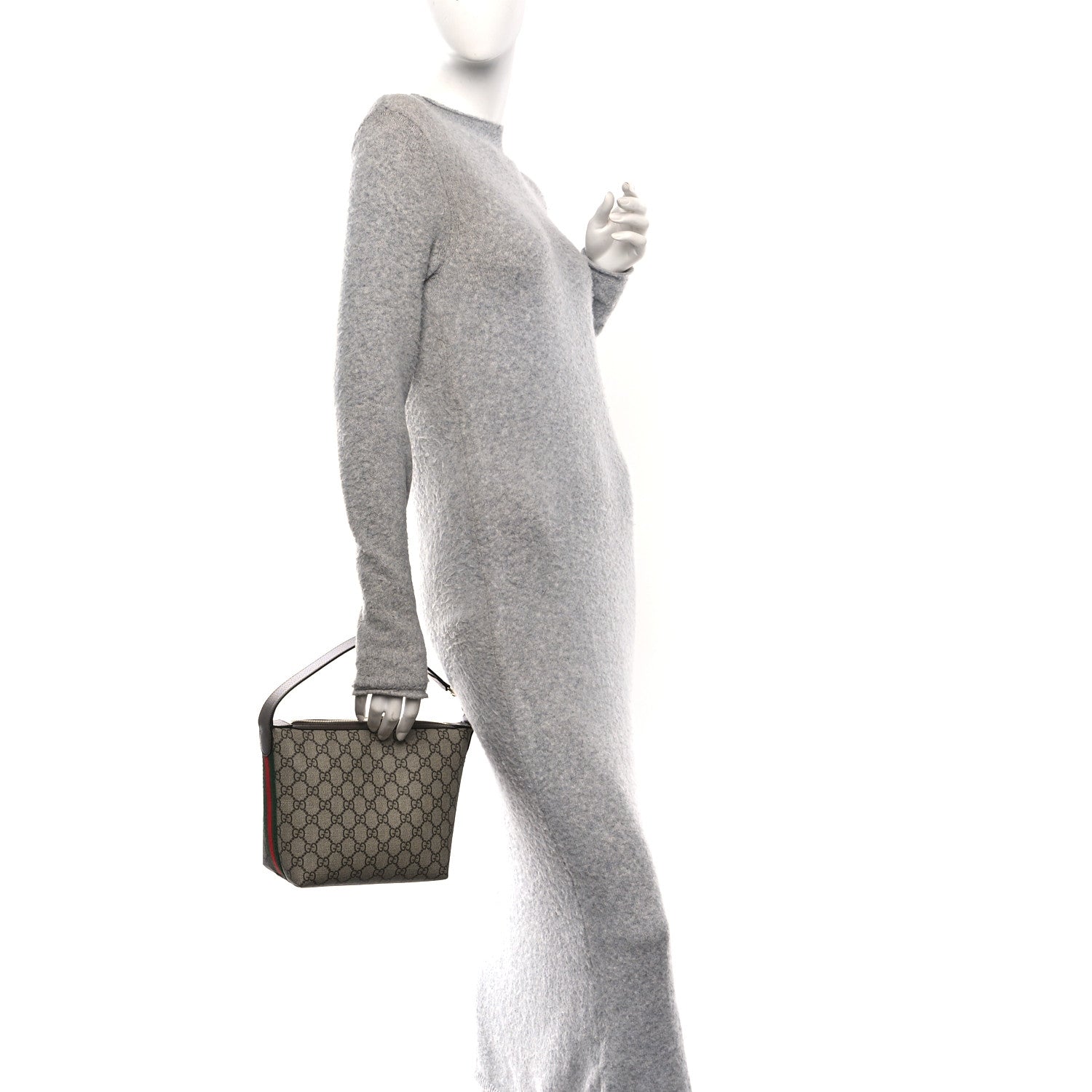 Gucci GG Supreme Monogram Textured Calfskin Web Super Mini Ophidia Shoulder Bag Beige Ebony New Acero 2 of 9