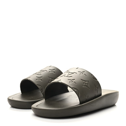 Louis Vuitton Matte Rubber Monogram Embossed Sunbath Slide Sandals 38 Khaki 3 of 7