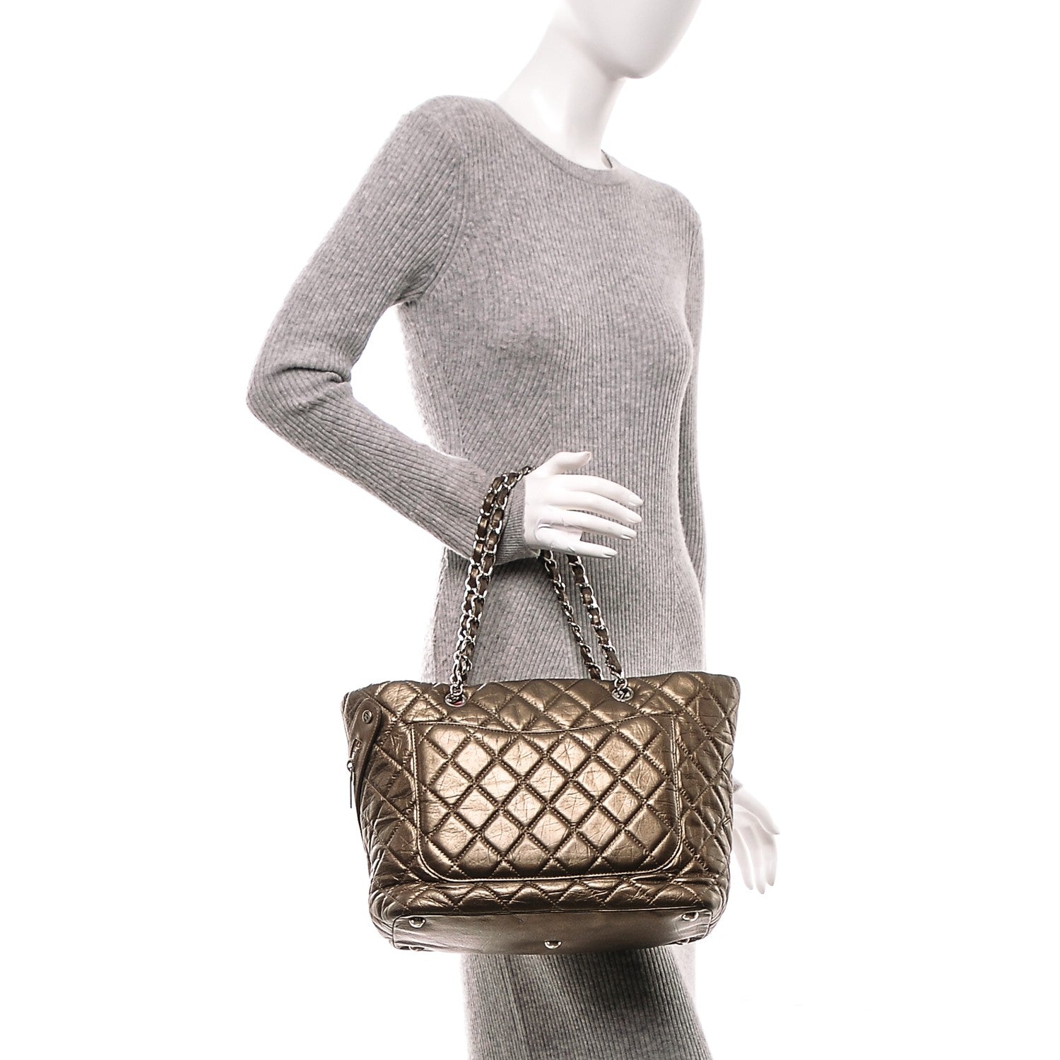 Chanel Metallic Aged Calfskin Quilted Large Cotton Club Tote Bronze 2 of 7