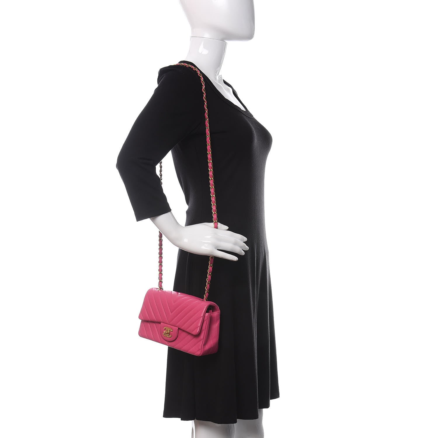 Chanel Lambskin Chevron Quilted Mini Rectangular Flap Fuchsia 2 of 11