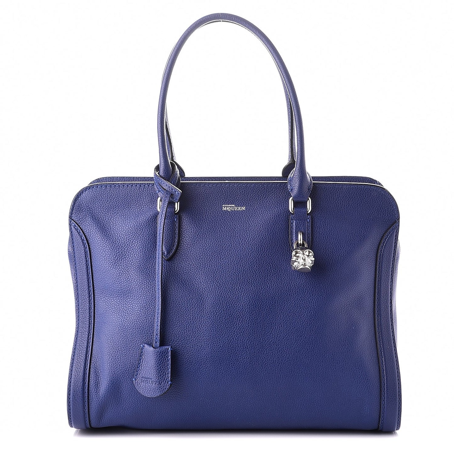 Pebbled Calfskin Large Skull Padlock Zip Around Tote Ultramarine