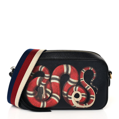 Gucci Grained Calfskin Sylvie Web Kingsnake Small Camera Bag Black Multicolor 1 of 11