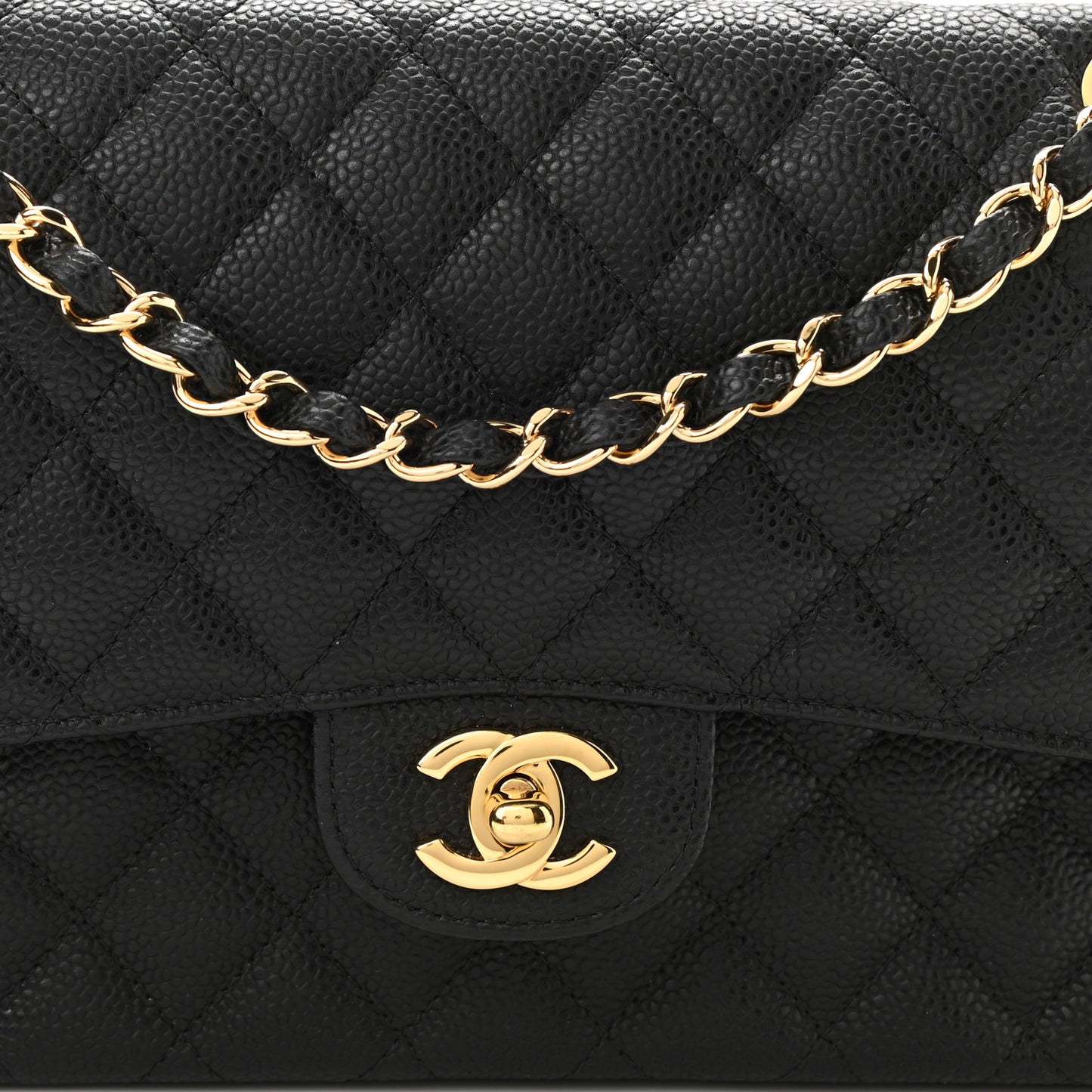 Caviar Quilted Medium Double Flap Black
