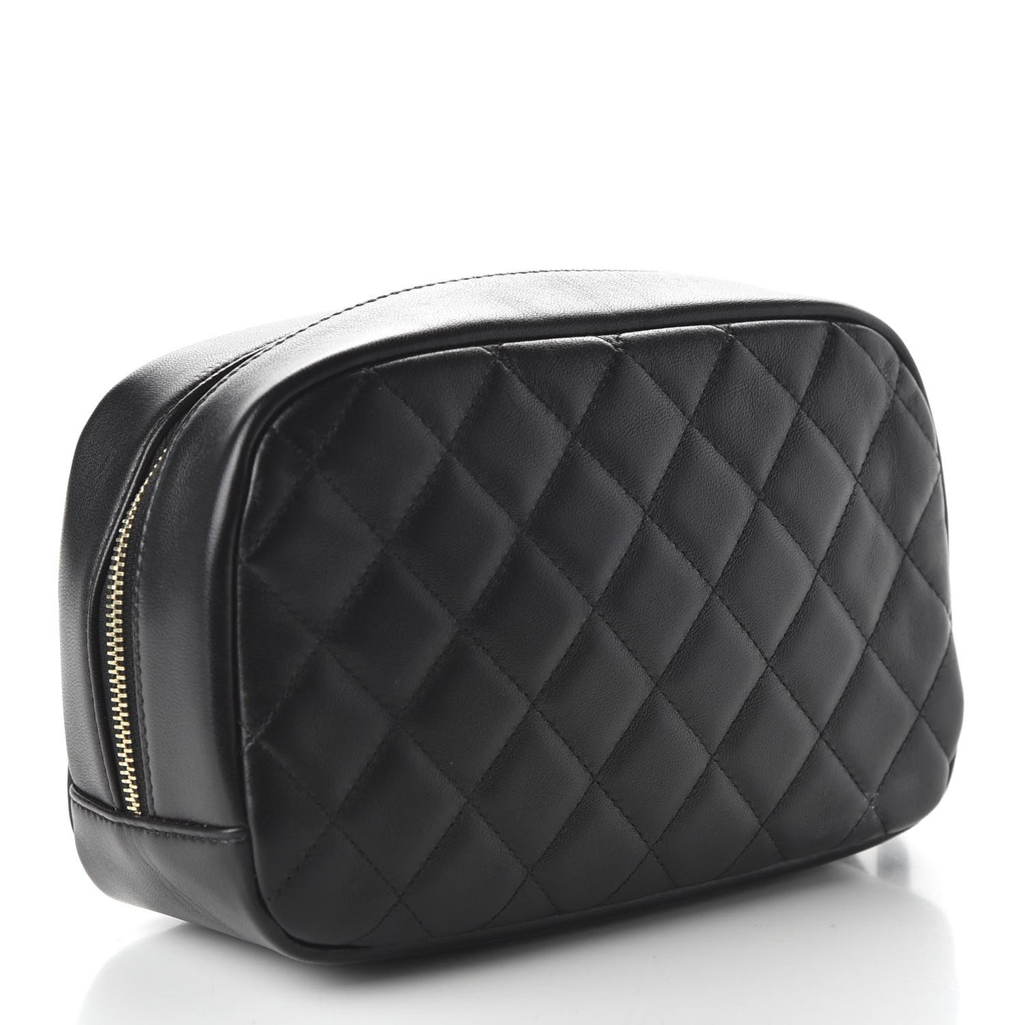Lambskin Quilted Medium Curvy Pouch Cosmetic Case Black