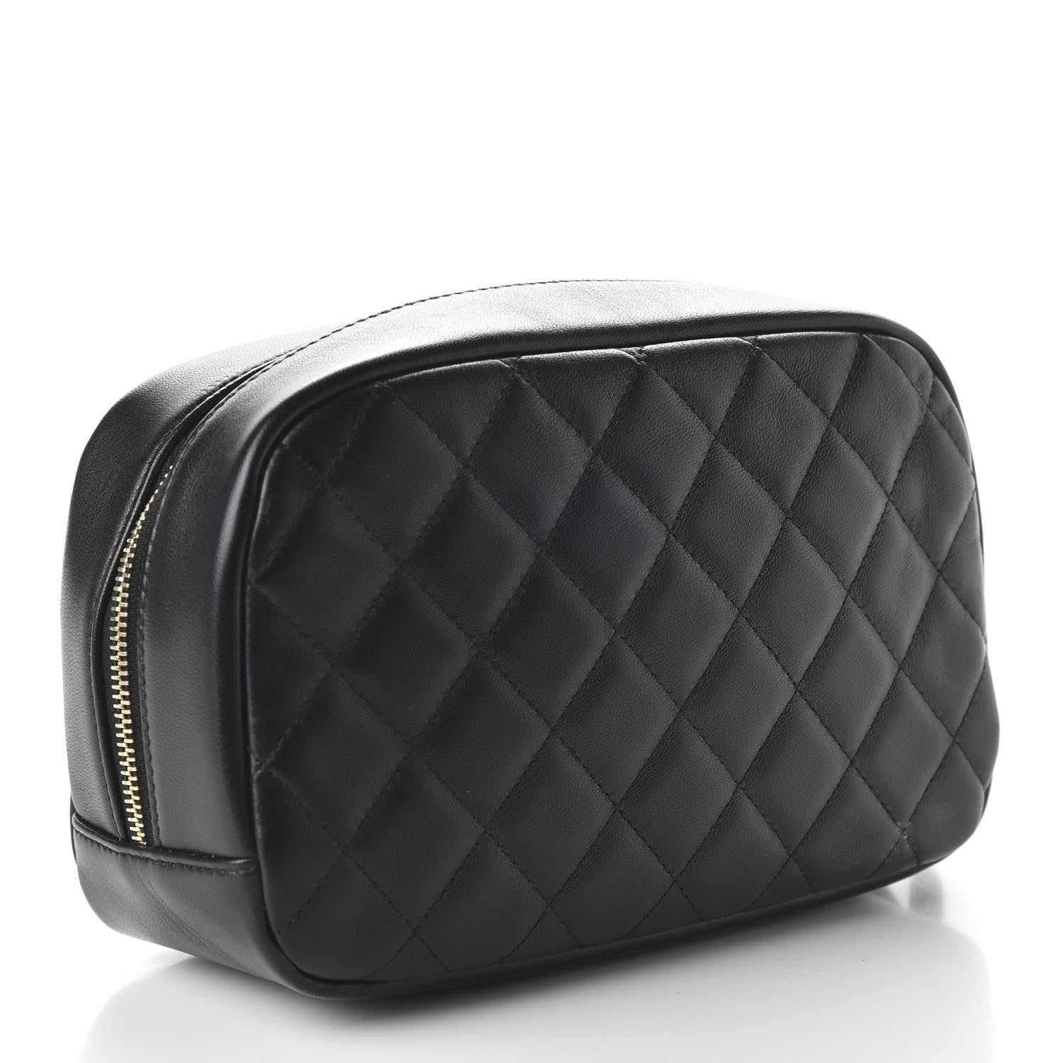 Chanel Lambskin Quilted Medium Curvy Pouch Cosmetic Case Black 3 of 11