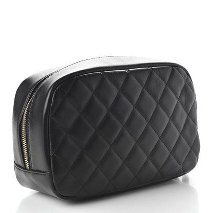 Chanel Lambskin Quilted Medium Curvy Pouch Cosmetic Case Black 3 of 11