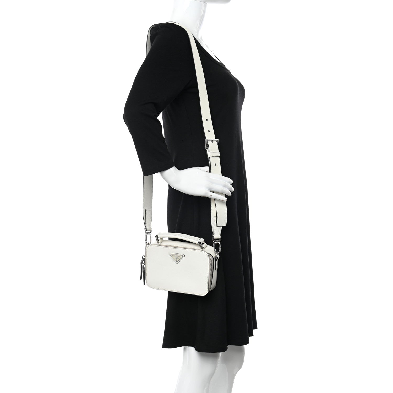 Prada Saffiano Travel Small Brique Top Handle Crossbody Bag White 2 of 22