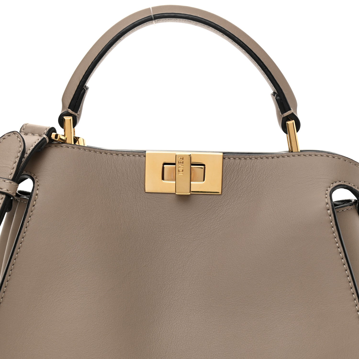 Fendi Vitello Tahiti Burro Medium Peekaboo Iconic Essentially Satchel Tortora Black 8 of 10