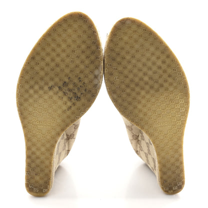 Gucci Monogram Horsebit Open Toe Espadrille Wedges 36 Beige 6 of 10