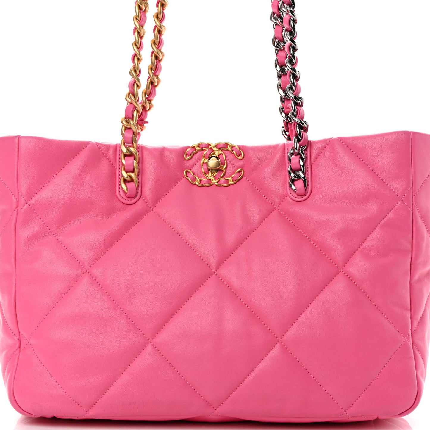 Lambskin Quilted Chanel 19 East West Shopping Bag Dark Pink