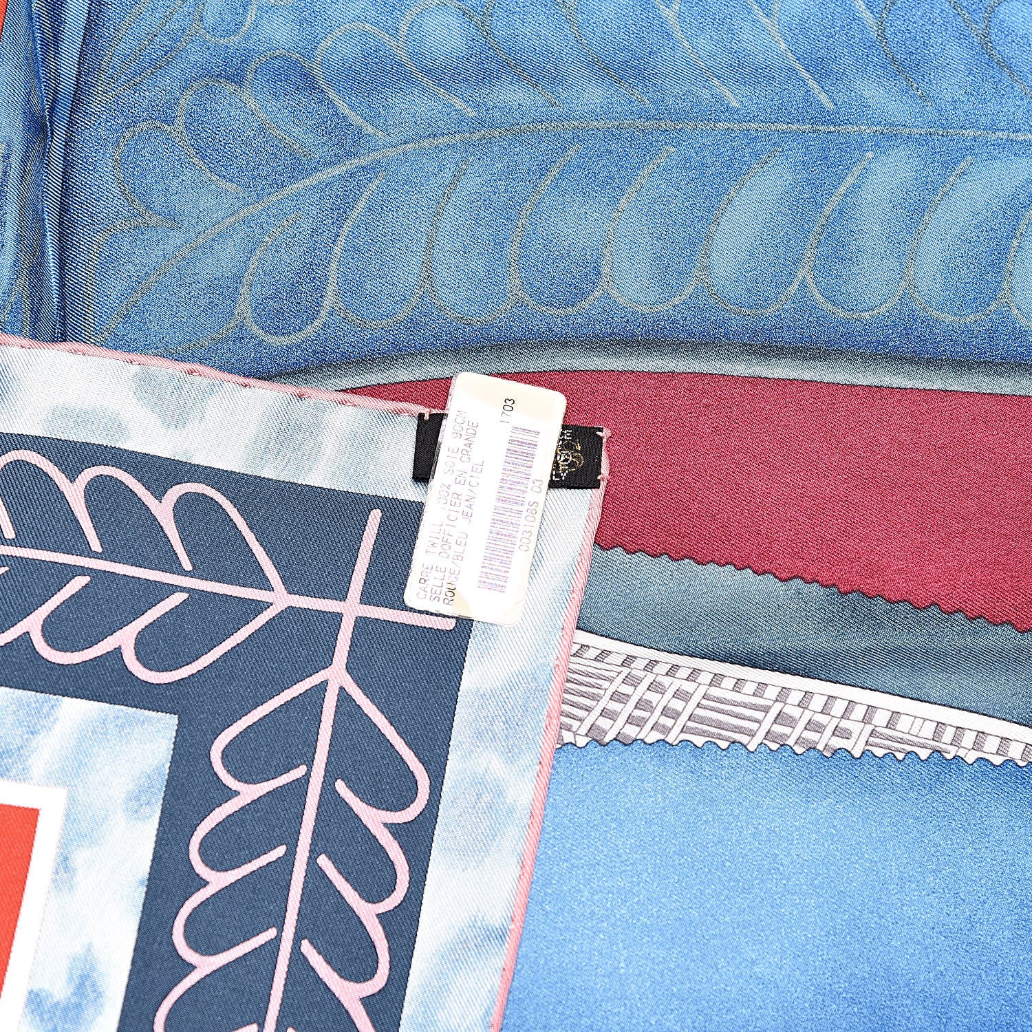 Hermes Silk Selle d'Officier En Grande Tenue Scarf 90 Rouge Blue Jean Ciel 4 of 5
