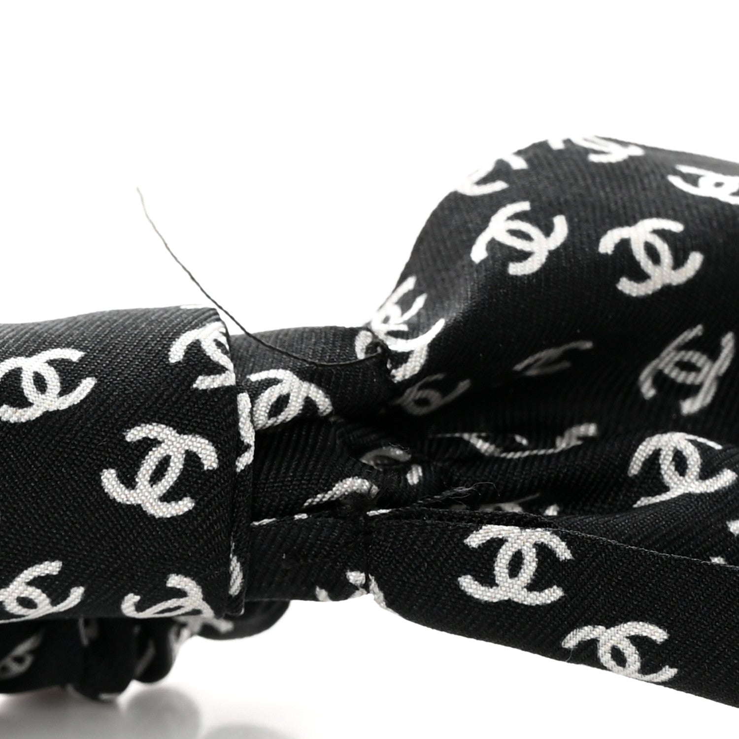 Chanel Silk Twill CC Scarf Hair Tie Black White 5 of 5