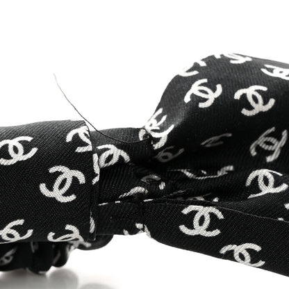 Chanel Silk Twill CC Scarf Hair Tie Black White 5 of 5