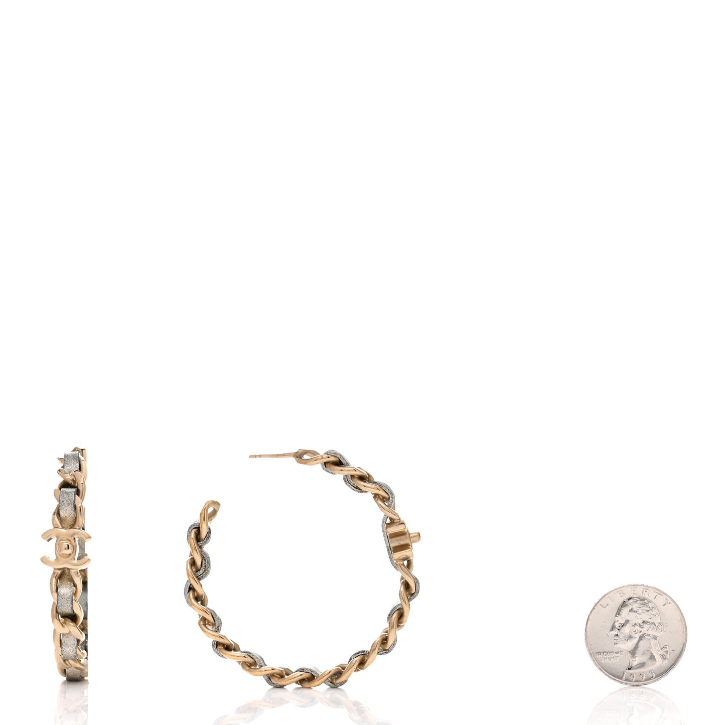 Lambskin CC Turnlock Chain Hoop Earrings Matte Gold Silver