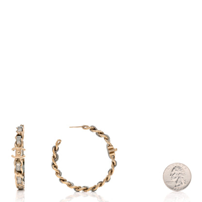 Chanel Lambskin CC Turnlock Chain Hoop Earrings Matte Gold Silver 2 of 3